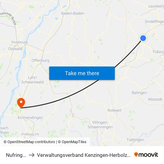 Nufringen to Verwaltungsverband Kenzingen-Herbolzheim map