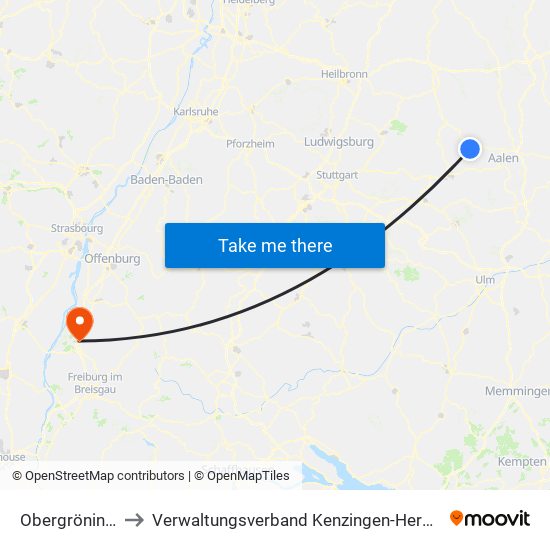 Obergröningen to Verwaltungsverband Kenzingen-Herbolzheim map