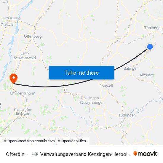 Ofterdingen to Verwaltungsverband Kenzingen-Herbolzheim map