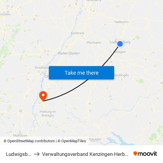 Ludwigsburg to Verwaltungsverband Kenzingen-Herbolzheim map