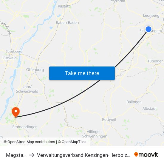 Magstadt to Verwaltungsverband Kenzingen-Herbolzheim map