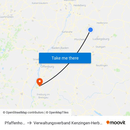 Pfaffenhofen to Verwaltungsverband Kenzingen-Herbolzheim map