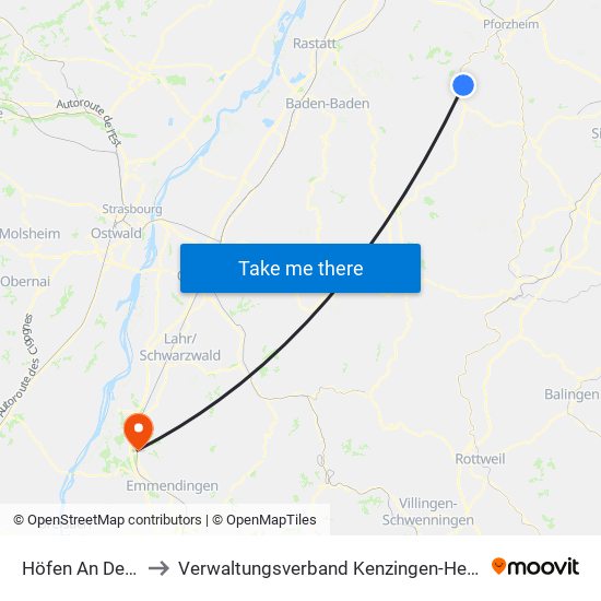 Höfen An Der Enz to Verwaltungsverband Kenzingen-Herbolzheim map