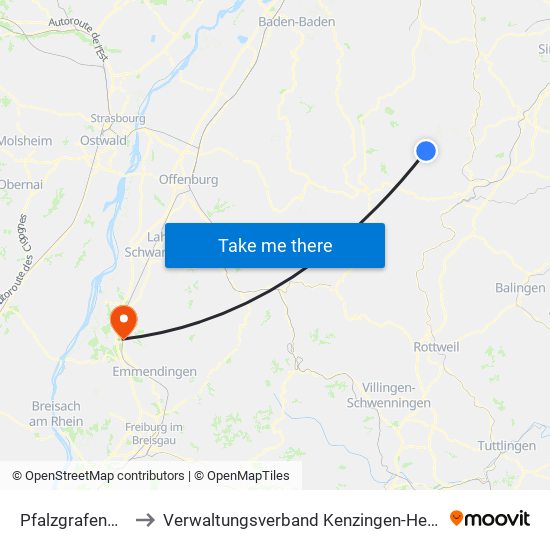 Pfalzgrafenweiler to Verwaltungsverband Kenzingen-Herbolzheim map