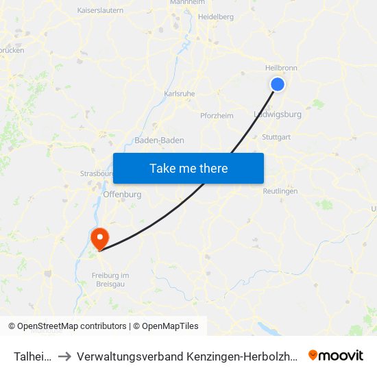 Talheim to Verwaltungsverband Kenzingen-Herbolzheim map