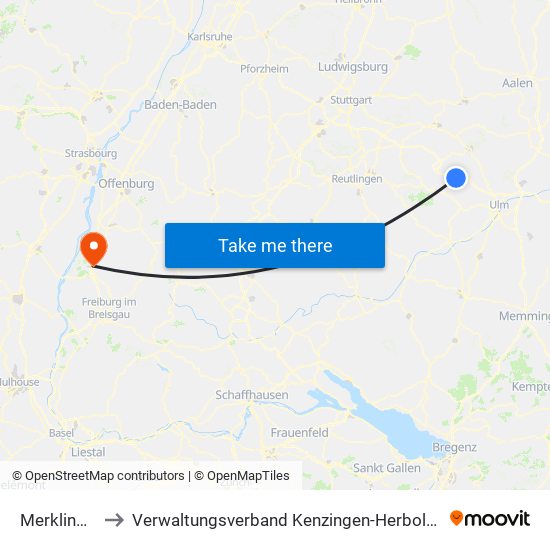Merklingen to Verwaltungsverband Kenzingen-Herbolzheim map