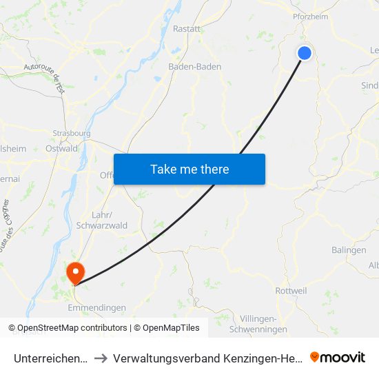 Unterreichenbach to Verwaltungsverband Kenzingen-Herbolzheim map