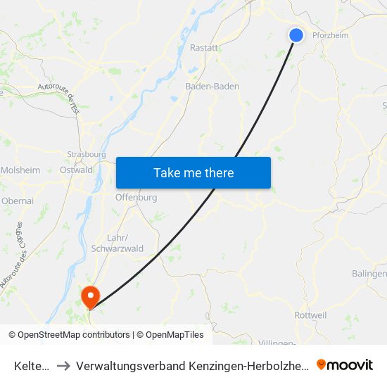 Keltern to Verwaltungsverband Kenzingen-Herbolzheim map