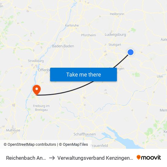 Reichenbach An Der Fils to Verwaltungsverband Kenzingen-Herbolzheim map