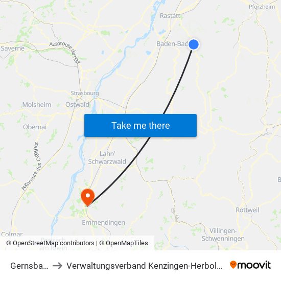 Gernsbach to Verwaltungsverband Kenzingen-Herbolzheim map