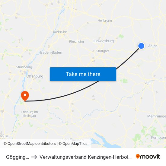 Göggingen to Verwaltungsverband Kenzingen-Herbolzheim map
