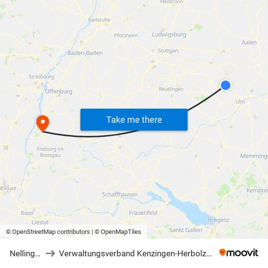 Nellingen to Verwaltungsverband Kenzingen-Herbolzheim map