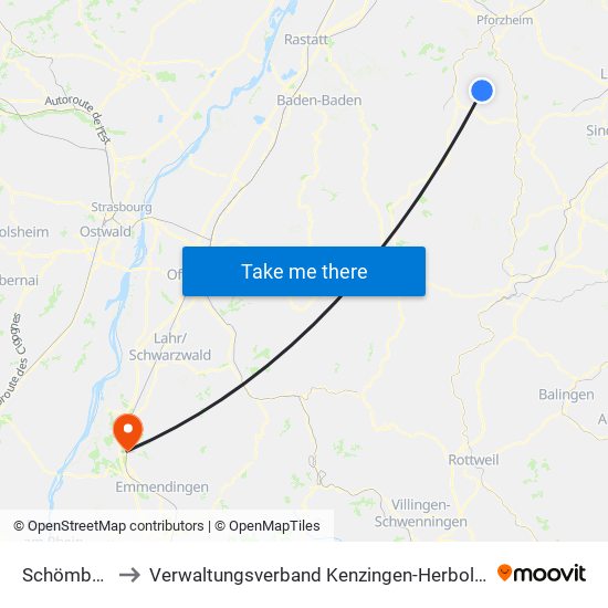 Schömberg to Verwaltungsverband Kenzingen-Herbolzheim map