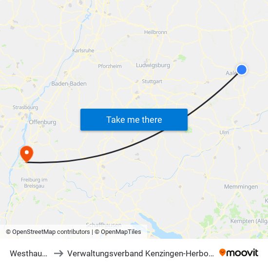 Westhausen to Verwaltungsverband Kenzingen-Herbolzheim map