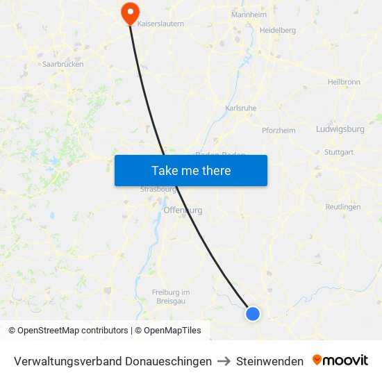 Verwaltungsverband Donaueschingen to Steinwenden map