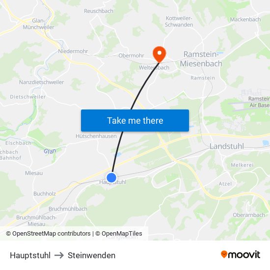 Hauptstuhl to Steinwenden map