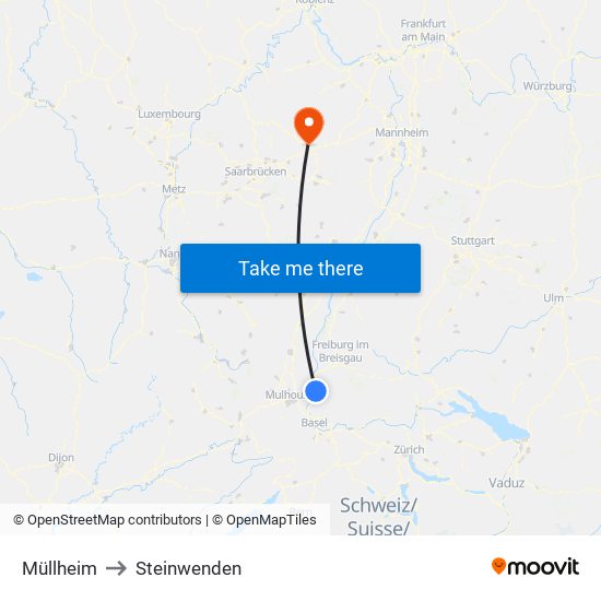 Müllheim to Steinwenden map