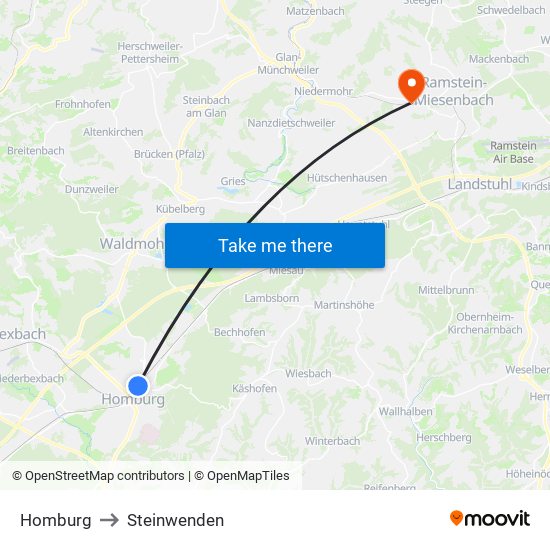 Homburg to Steinwenden map