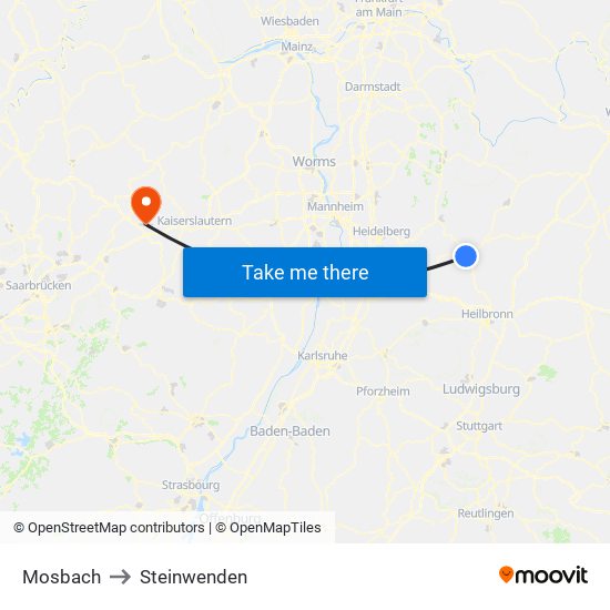 Mosbach to Steinwenden map