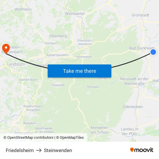 Friedelsheim to Steinwenden map