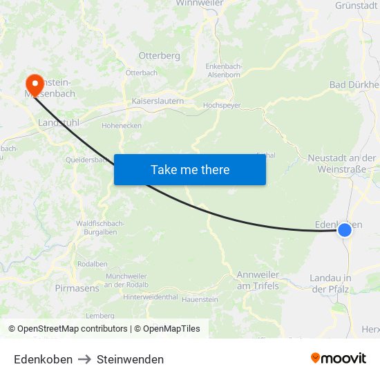 Edenkoben to Steinwenden map