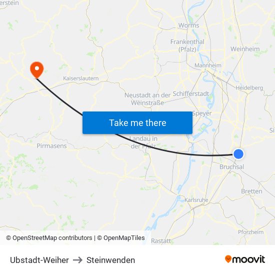 Ubstadt-Weiher to Steinwenden map