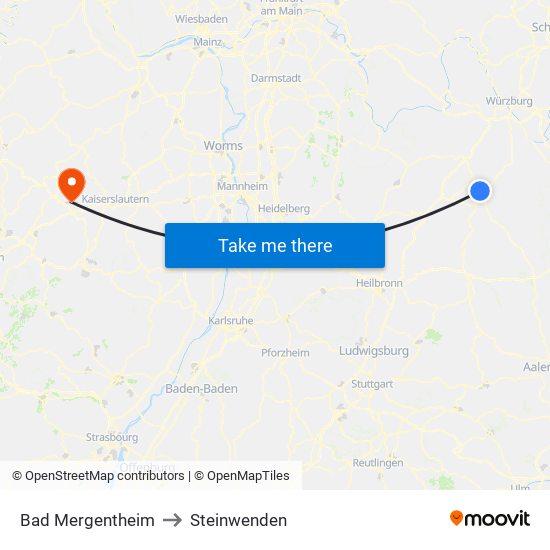 Bad Mergentheim to Steinwenden map