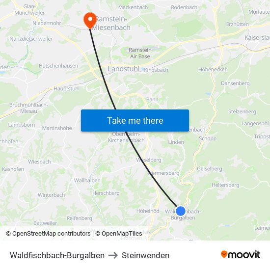 Waldfischbach-Burgalben to Steinwenden map