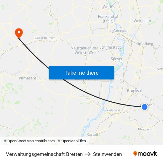 Verwaltungsgemeinschaft Bretten to Steinwenden map