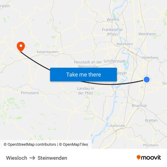 Wiesloch to Steinwenden map