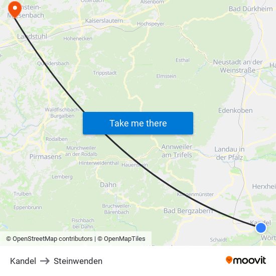 Kandel to Steinwenden map
