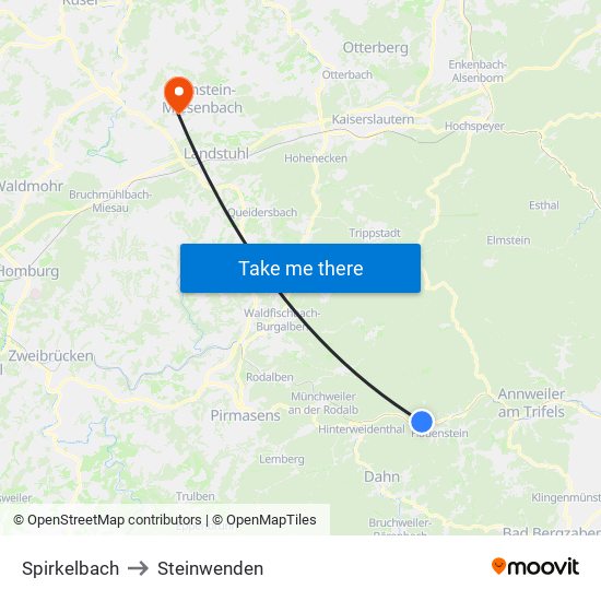 Spirkelbach to Steinwenden map