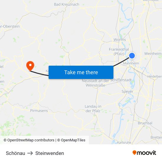 Schönau to Steinwenden map