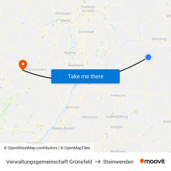 Verwaltungsgemeinschaft Grünsfeld to Steinwenden map