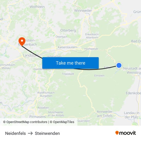 Neidenfels to Steinwenden map