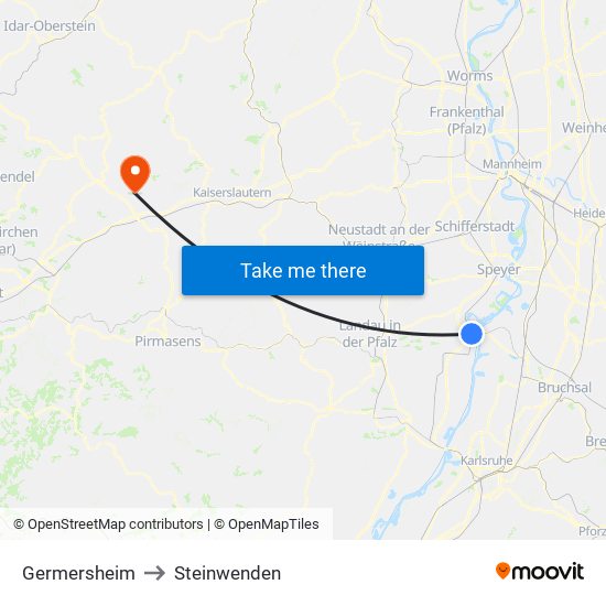 Germersheim to Steinwenden map