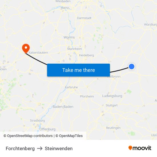 Forchtenberg to Steinwenden map