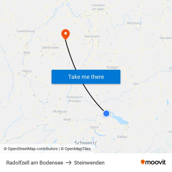 Radolfzell am Bodensee to Steinwenden map