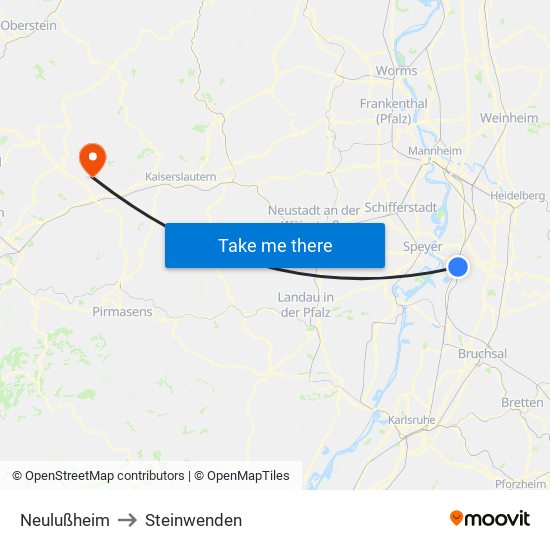Neulußheim to Steinwenden map