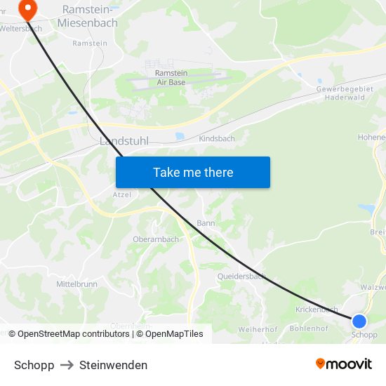 Schopp to Steinwenden map