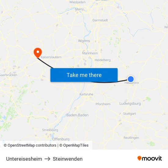 Untereisesheim to Steinwenden map