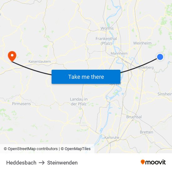Heddesbach to Steinwenden map