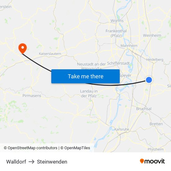 Walldorf to Steinwenden map