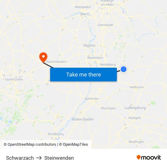Schwarzach to Steinwenden map