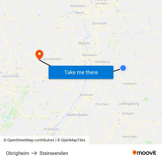 Obrigheim to Steinwenden map