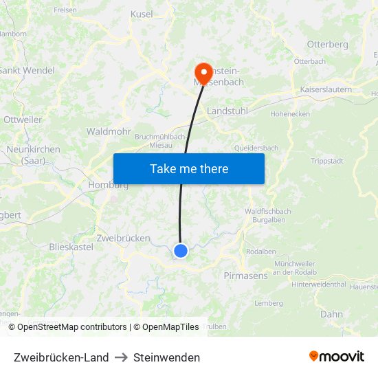 Zweibrücken-Land to Steinwenden map