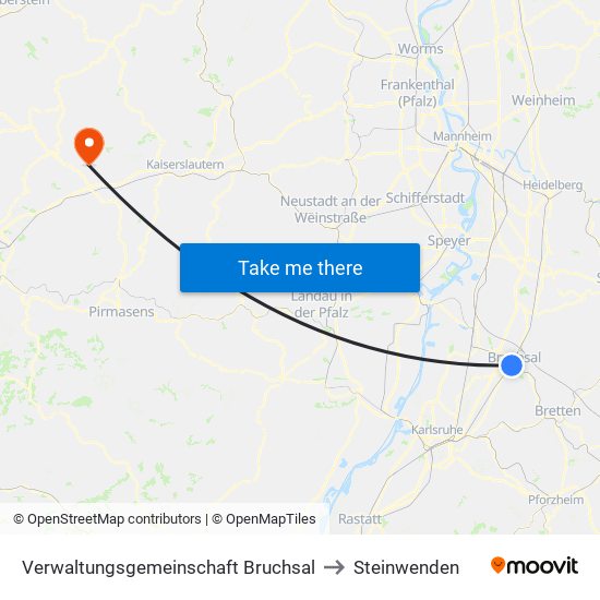 Verwaltungsgemeinschaft Bruchsal to Steinwenden map