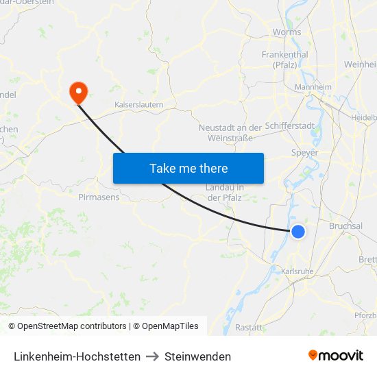 Linkenheim-Hochstetten to Steinwenden map