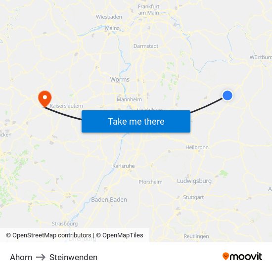 Ahorn to Steinwenden map
