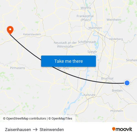 Zaisenhausen to Steinwenden map